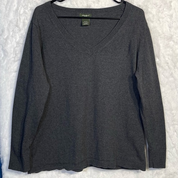 Eddie Bauer Mens V Neck Cashmere Cotton XXL Sweater Plain Professional Ribbed - Picture 1 of 8
